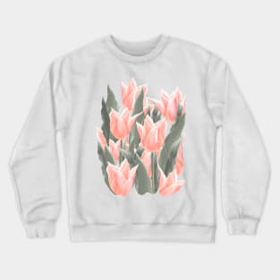 Stylish Peach Tulips Flowers Watercolor Illustration, coral pink color background Crewneck Sweatshirt